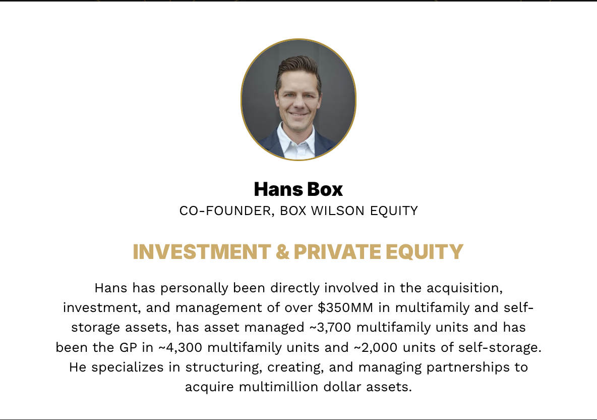 Hans Box Lifestyle Investor Speaker Bio